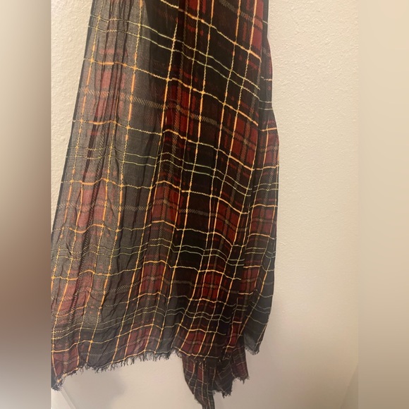Tartan plaid wrap by Patricia Nash, lightweight oversized scarf with fringe - Picture 6 of 8